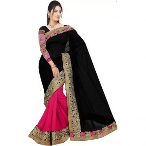 Aashvi Creation Embroidered Fashion Georgette Saree  (Black, Pink)