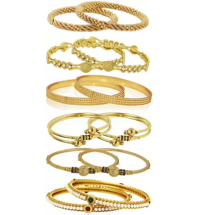 Jewels Galaxy Alloy Pearl Copper Bangle Set (Pack of 12) Women Fitness Org