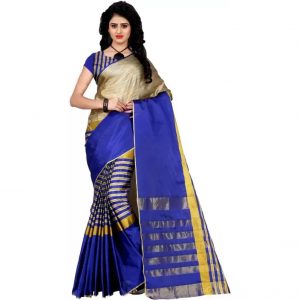 Trendz Style Striped Fashion Tussar Silk, Cotton Linen Blend Saree  (Blue)