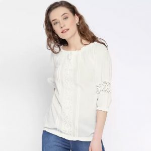 U&F Casual 3/4th Sleeve Solid Women’s White Top
