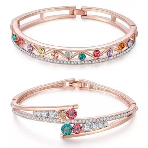 Jewels Galaxy Copper Cubic Zirconia Rose Gold Charm Bracelet  (Pack of 2)