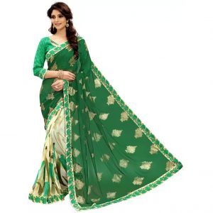 vency creation Printed Bollywood Georgette Saree  (Green)