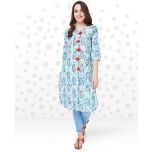 Anmi Printed Women’s Straight Kurta  (Blue)