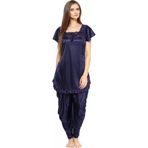 Fashigo Women’s Solid Blue Top & Pyjama Set