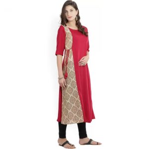 Gerua Printed Women’s A-line Kurta  (Beige, Maroon)