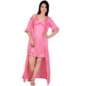 Kanika Women’s Nighty with Robe  (Pink)