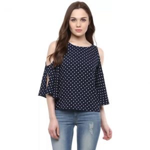 Harpa Casual 3/4th Sleeve Polka Print Women’s Dark Blue Top