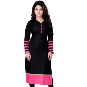 The Style Story Solid Women’s Straight Kurta  (Black)