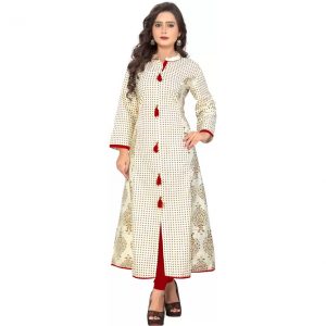 Vbuyz Festive & Party Printed Women Kurti  (White)