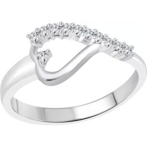 Vighnaharta Stunning Finger Heart Alloy Cubic Zirconia 18K White Gold Plated Ring