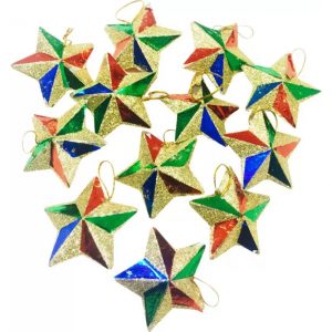 Priyankish Christmas Tree Glittering Stars Hanging Ornaments  (Pack of 12)