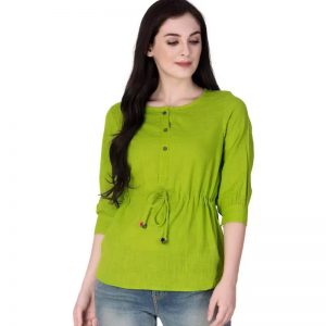 Casual 3/4th Sleeve Solid Women’s Green Top