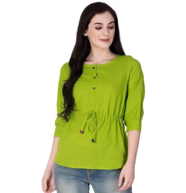 Sleeve Solid Women's Green Top