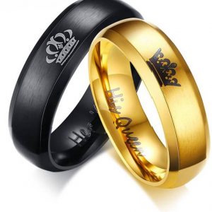 Yellow Chimes Crown Engraved ‘King Queen” Proposal Couple Rings