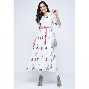 Stylum Casual Printed Women Kurti  (White, Pink)