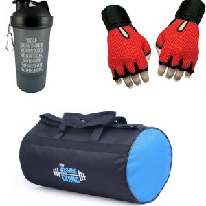 Vellora Gym Bag, Protein Shaker And Gym Glove