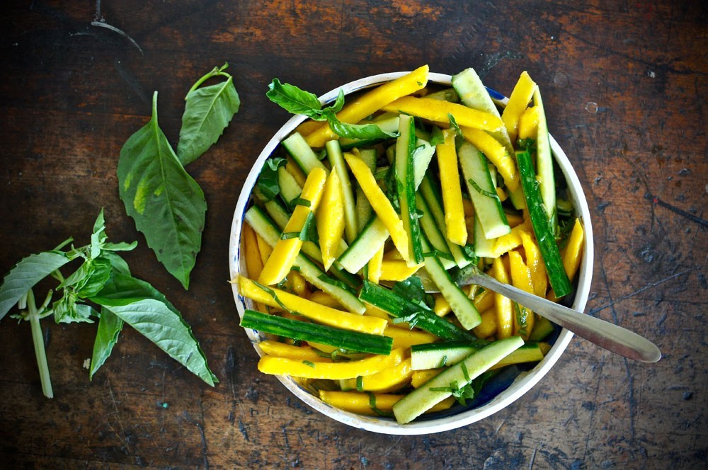 Mango Cucumber Salad with Cayenne Dressing and Lime Basil