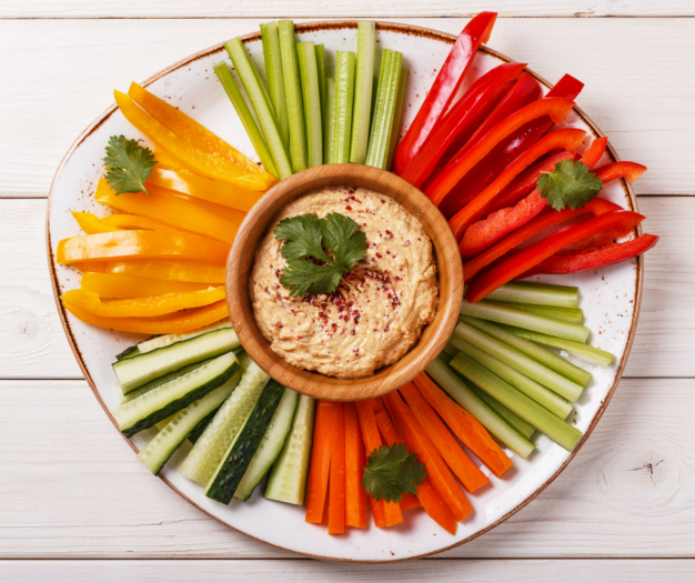 Vegetable sticks with hummus