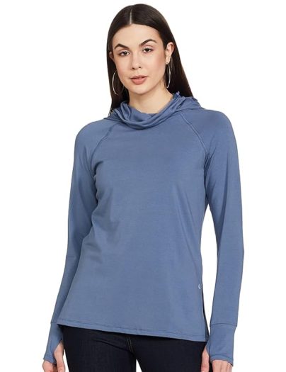 Enamor Women's Cotton Blend Hooded Neck T-Shirt
