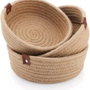 Onesto Mini Rope Storage Natural Handwoven Jute Shelf Basket For Your Home & Kitchen
